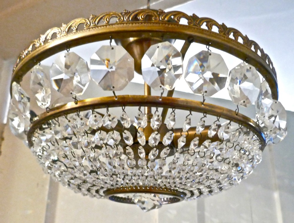 Large French Basket Crystal Chandelier View V