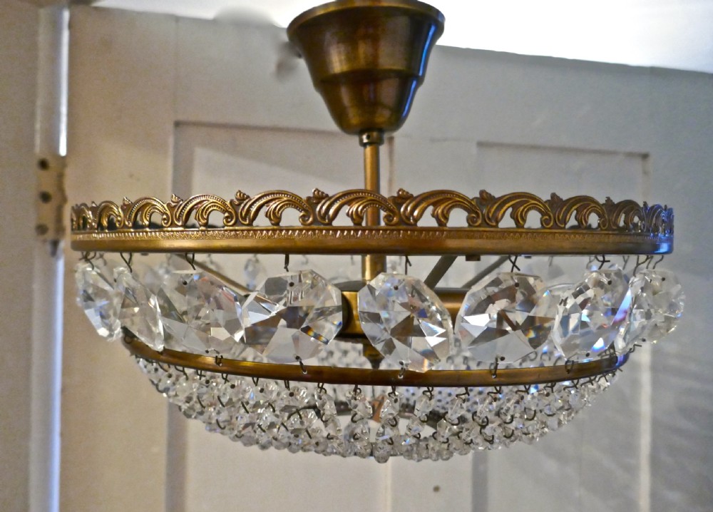 Large French Basket Crystal Chandelier
