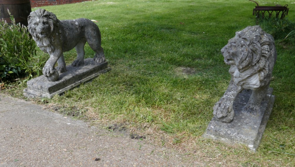 A Pair of Large Stone Garden Entrance Guardian Lions