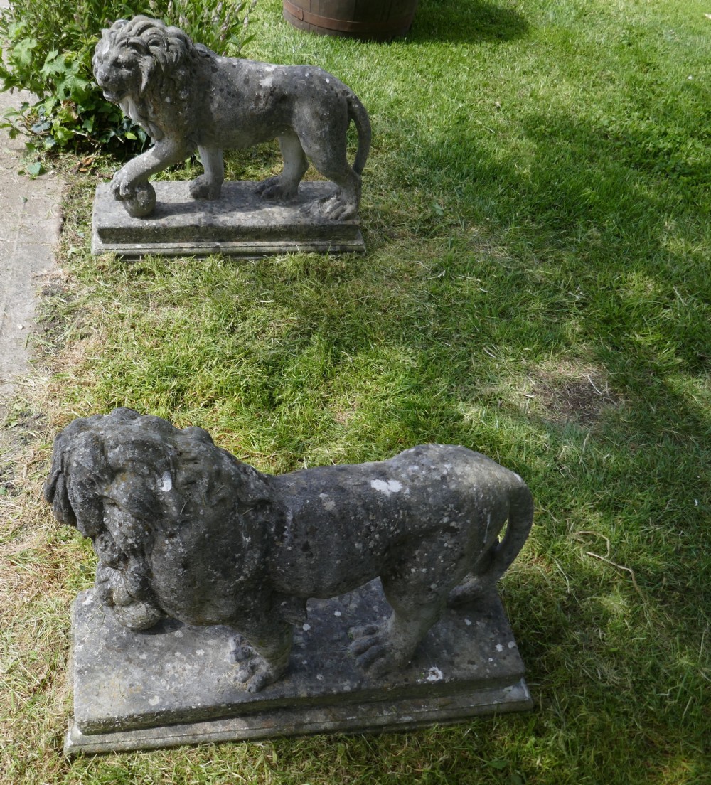 A Pair of Large Stone Garden Entrance Guardian Lions View II
