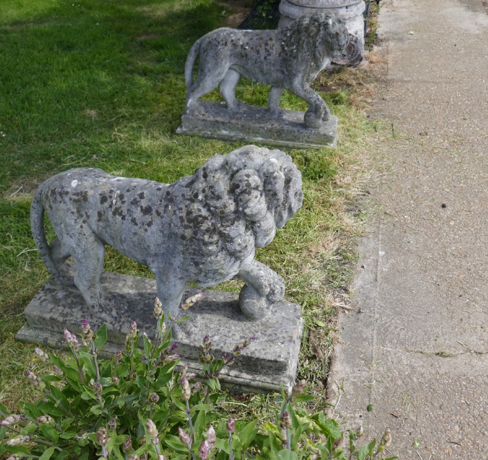 A Pair of Large Stone Garden Entrance Guardian Lions View VI