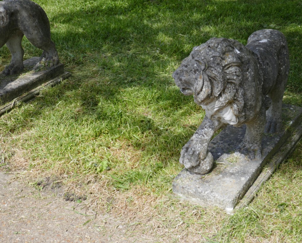 A Pair of Large Stone Garden Entrance Guardian Lions View VII