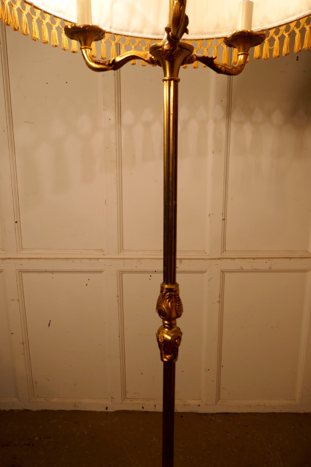 French Brass Arts and Crafts Floor Lamp, Regency Style Standard Lamp    View VI