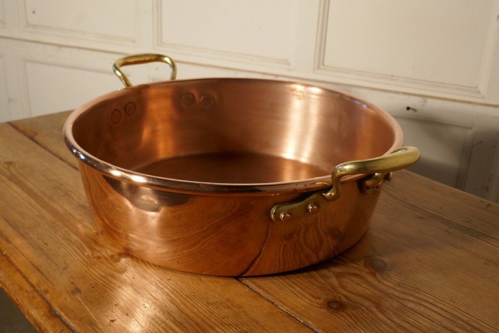 Large Early 19th Century Double Handled Copper Pan View V
