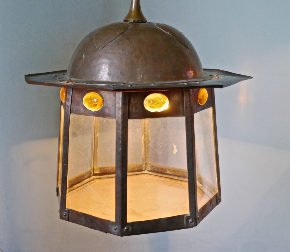  Large Arts and Crafts Beaten Copper Hall Lantern Ceiling Light