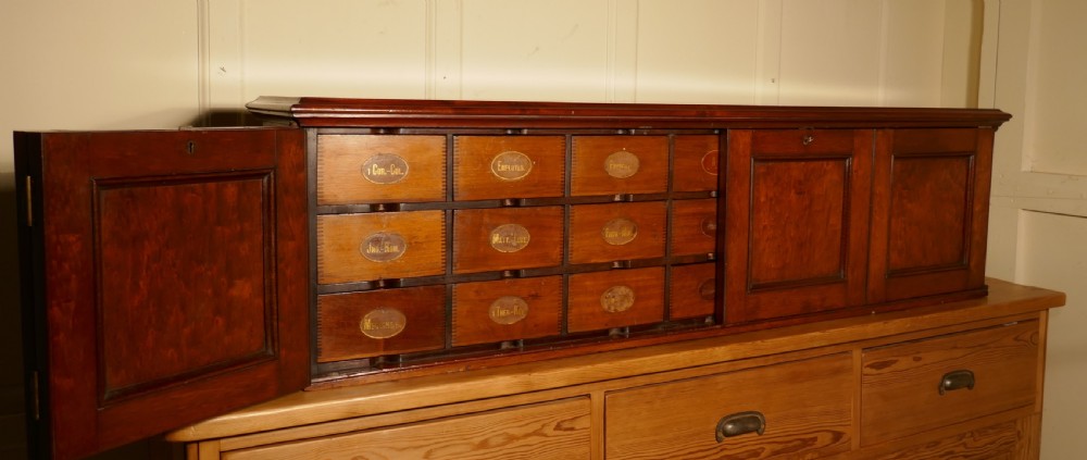 19th Century Long Mahogany Estate Cupboard Filing Drawers   View X