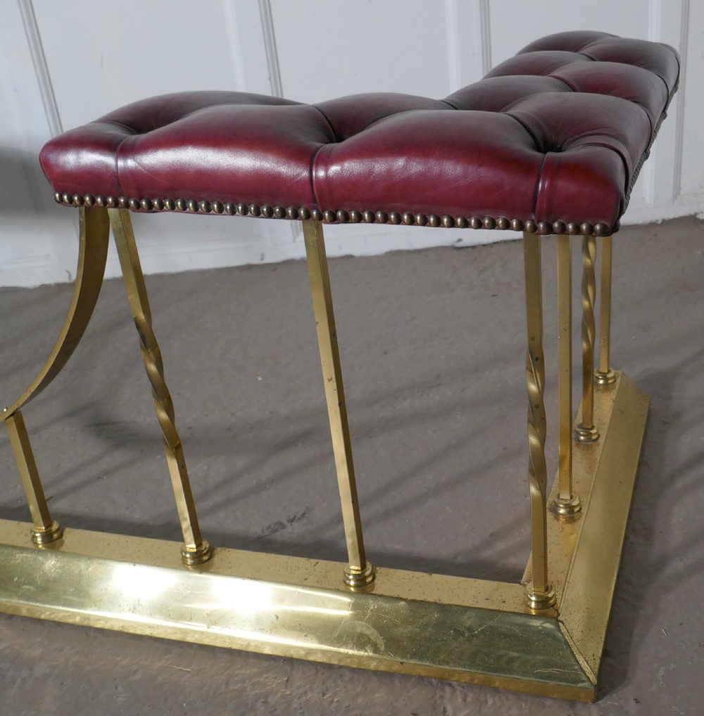 Large Edwardian Brass and Leather Club Fender View III