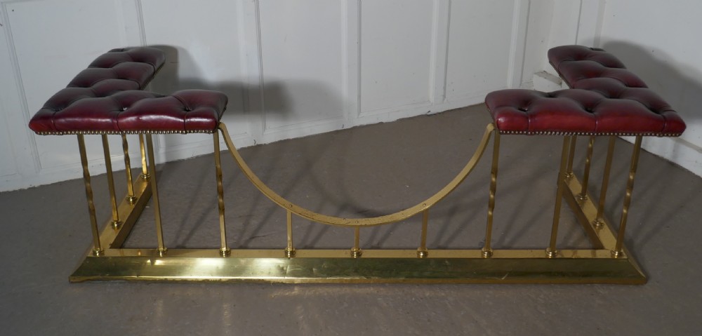 Large Edwardian Brass and Leather Club Fender View VII