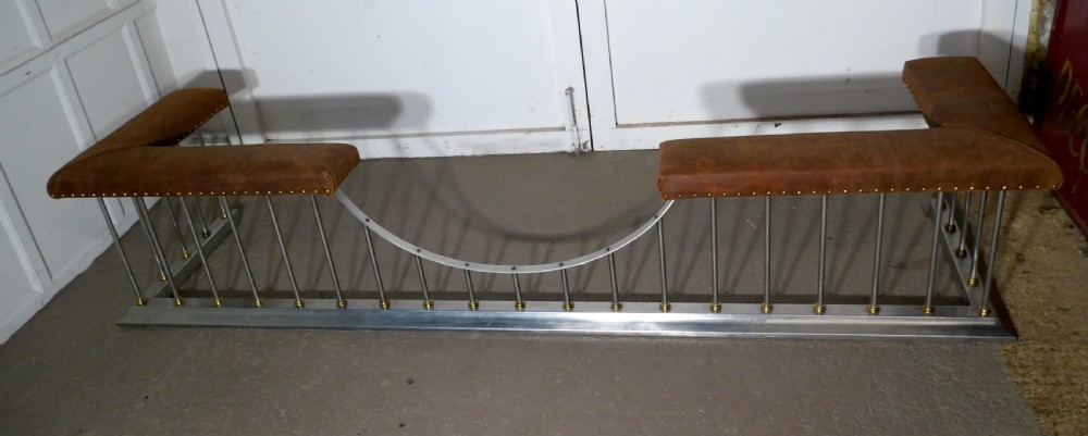 9ft long Polished Steel and Leather Art Deco Club Fender View IV