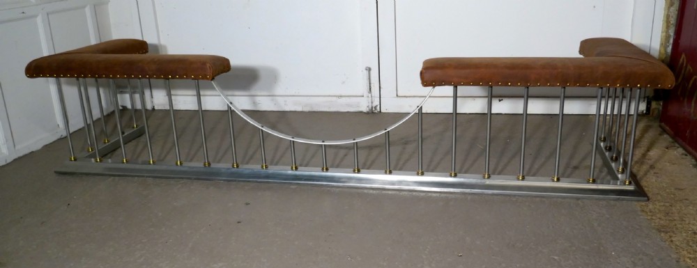 9ft long Polished Steel and Leather Art Deco Club Fender