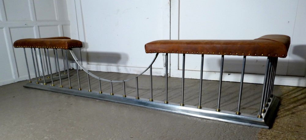 9ft long Polished Steel and Leather Art Deco Club Fender View VII