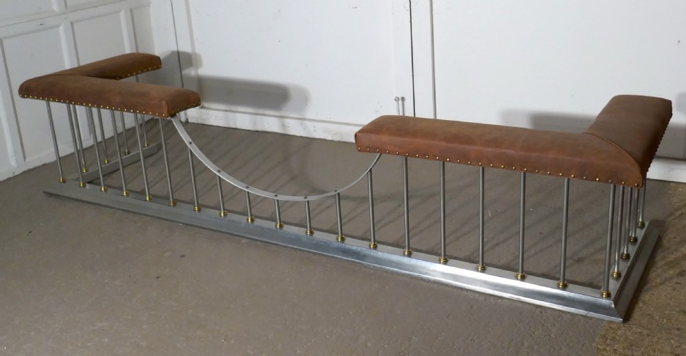 9ft long Polished Steel and Leather Art Deco Club Fender View VIII