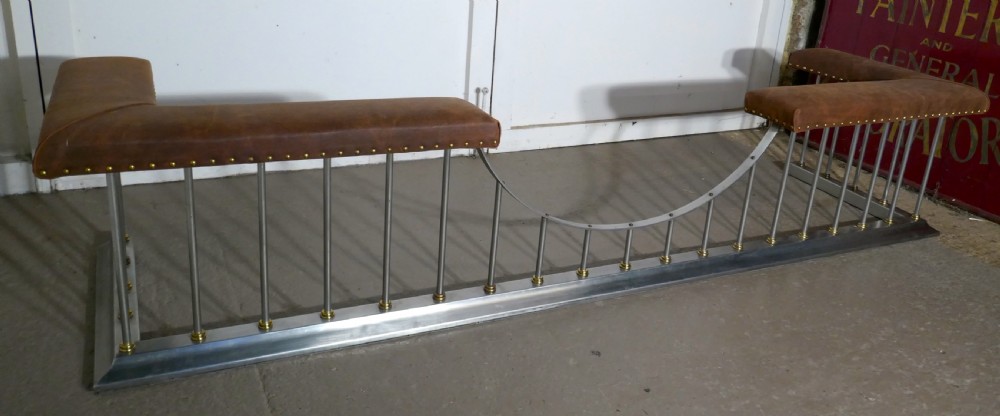 9ft long Polished Steel and Leather Art Deco Club Fender View IX