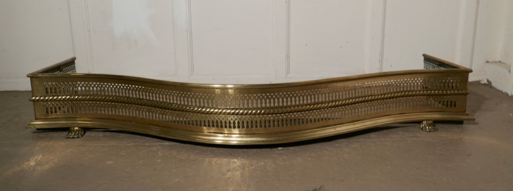 Large Victorian Serpentine Shaped Pierced Brass Fender View XII