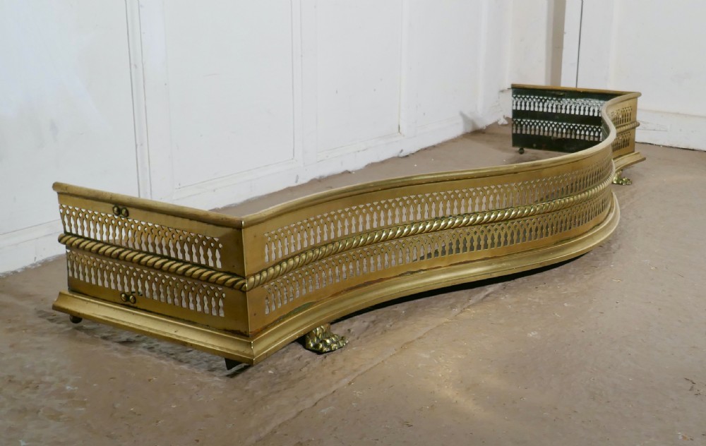 Large Victorian Serpentine Shaped Pierced Brass Fender View XIII