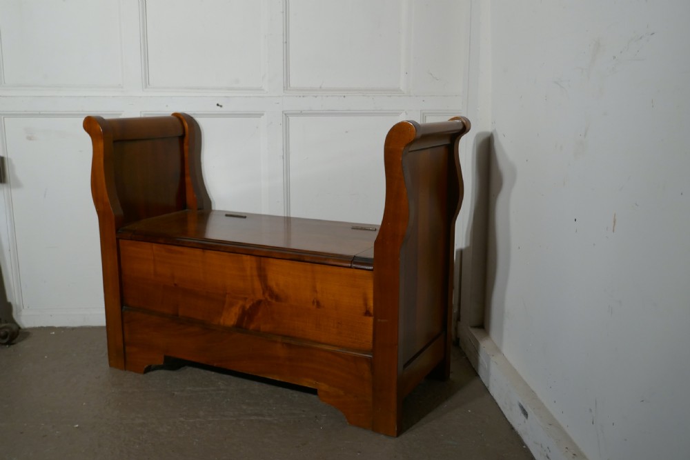 French Cherry wood Box Settle, Bench Hall Seat