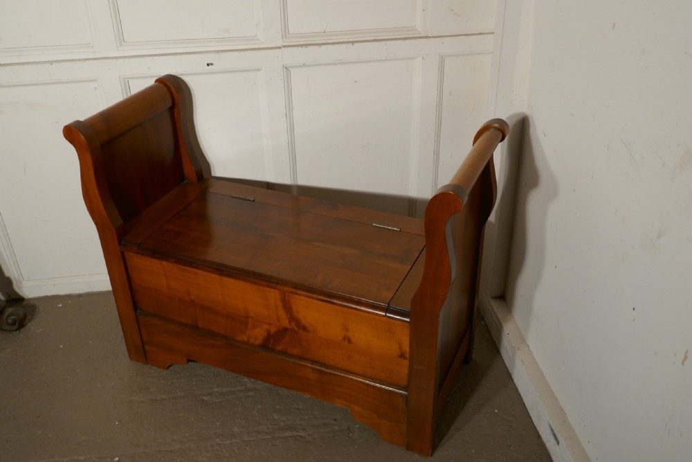 French Cherry wood Box Settle, Bench Hall Seat View II