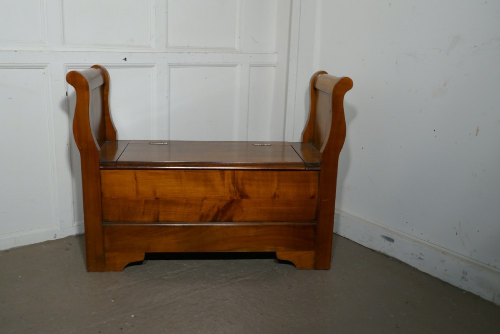 French Cherry wood Box Settle, Bench Hall Seat View III