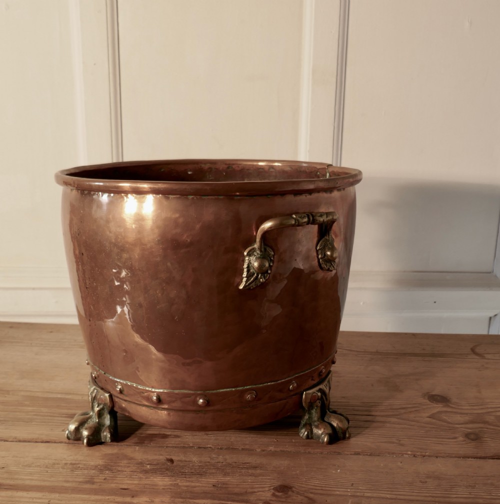 19th Century Copper Log Bin Cauldron View II