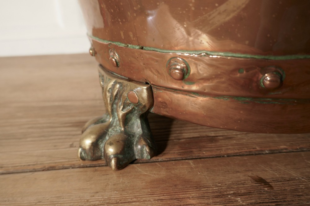 19th Century Copper Log Bin Cauldron View V