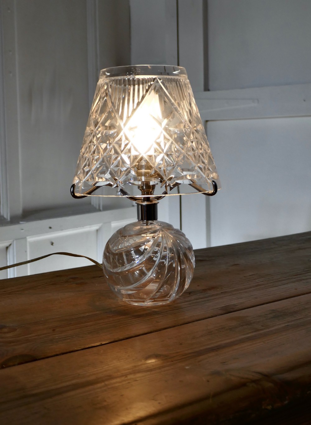 Lovely Art Deco Crystal Table Lamp and Lamp Shade View II