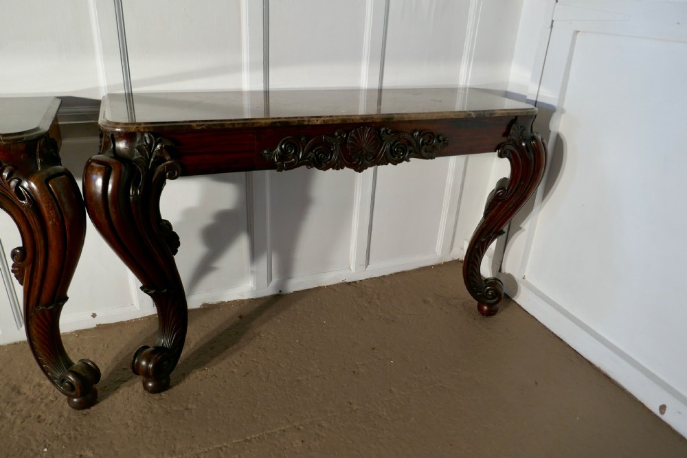Pair of Large Mahogany Marble Top Console Tables  View III
