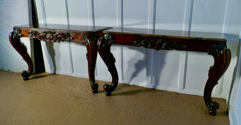 Pair of Large Mahogany Marble Top Console Tables  View VI