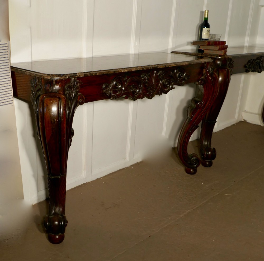 Pair of Large Mahogany Marble Top Console Tables  View VII