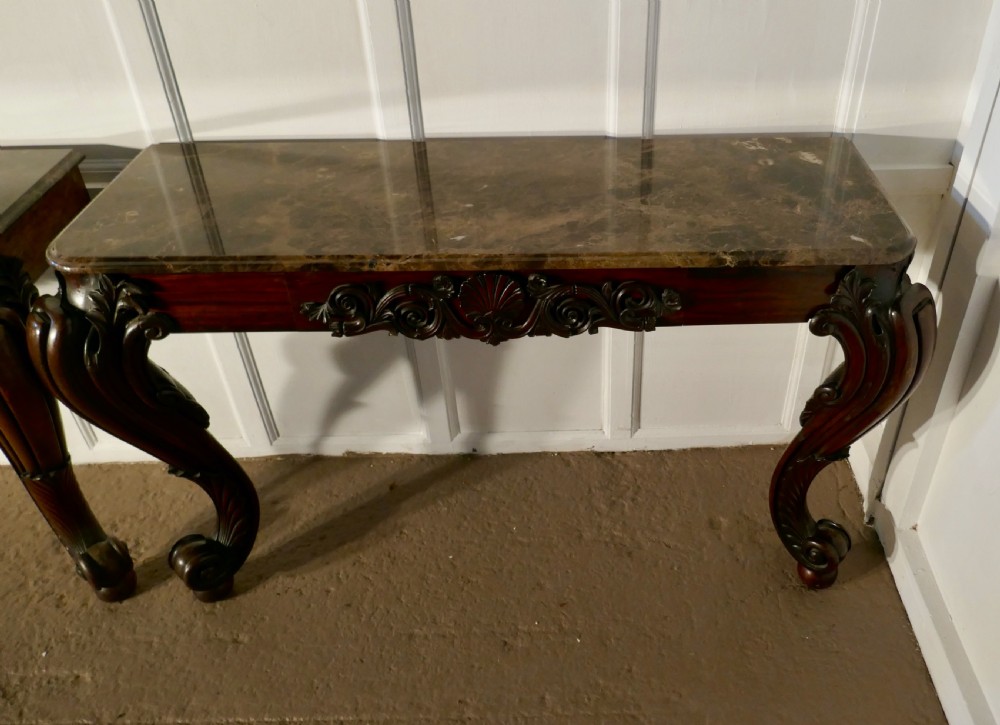 Pair of Large Mahogany Marble Top Console Tables  View IX