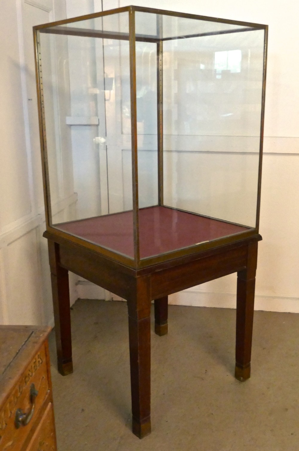 A Large Brass and Mahogany Museum Display Cabinet 