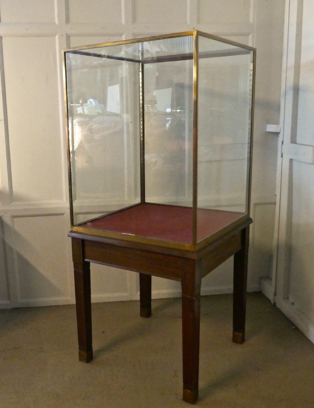 A Large Brass and Mahogany Museum Display Cabinet  View III