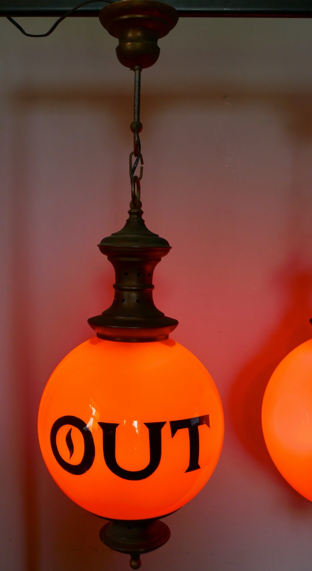 Rare Pair Art Deco Porch Lamps Entrance and Exit Globe Lamps View III