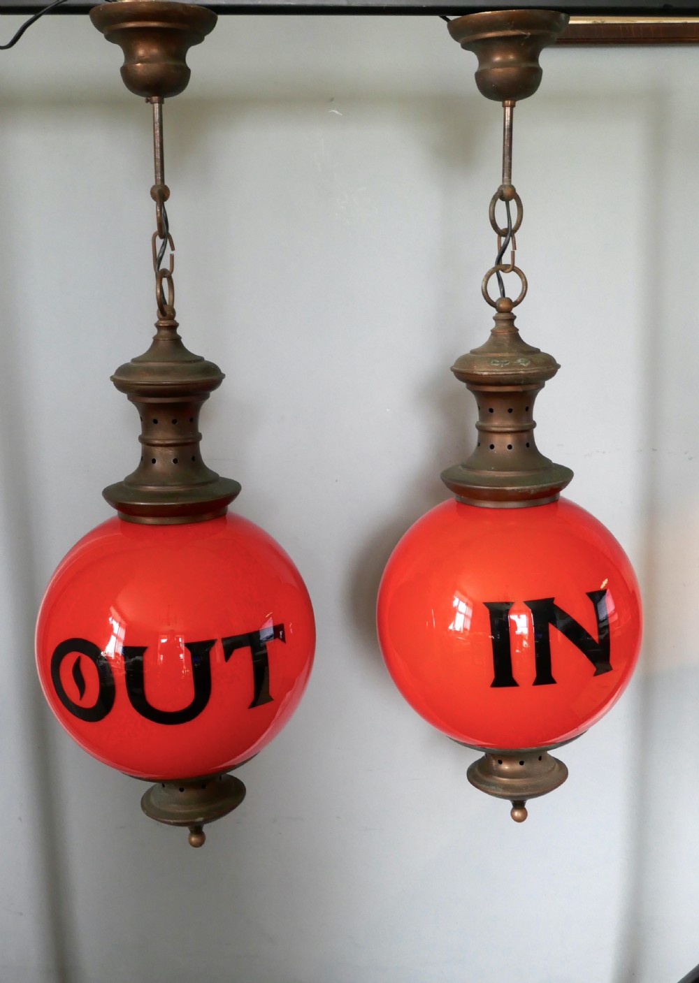 Rare Pair Art Deco Porch Lamps Entrance and Exit Globe Lamps View VII
