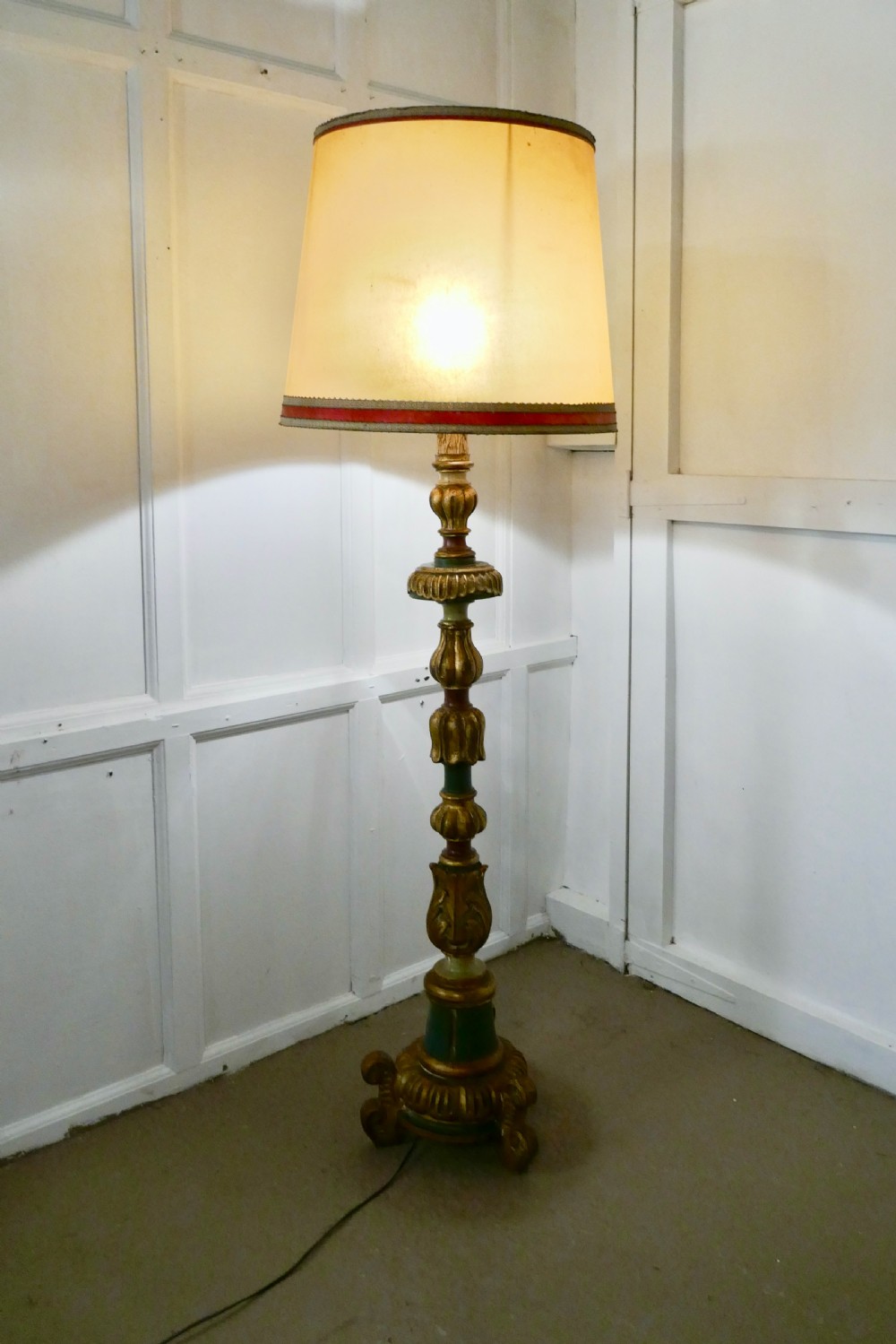 Carved Gilt and Painted Baroque Floor Lamp