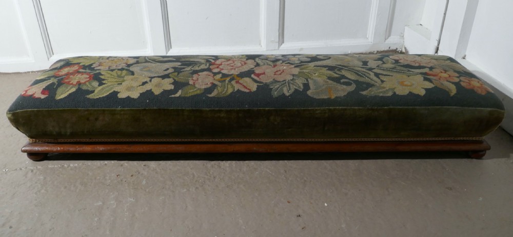 Victorian Petit Point Tapestry Upholstered Mahogany Foot Stool View II