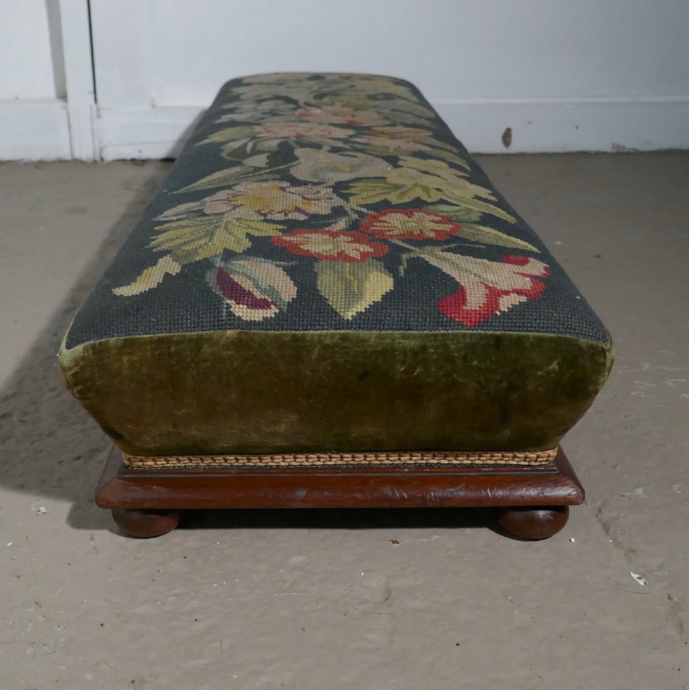 Victorian Petit Point Tapestry Upholstered Mahogany Foot Stool View III