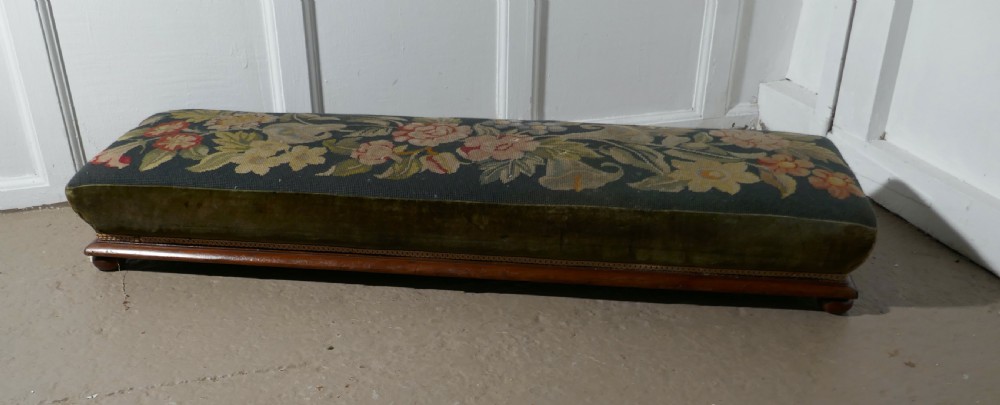 Victorian Petit Point Tapestry Upholstered Mahogany Foot Stool View VII