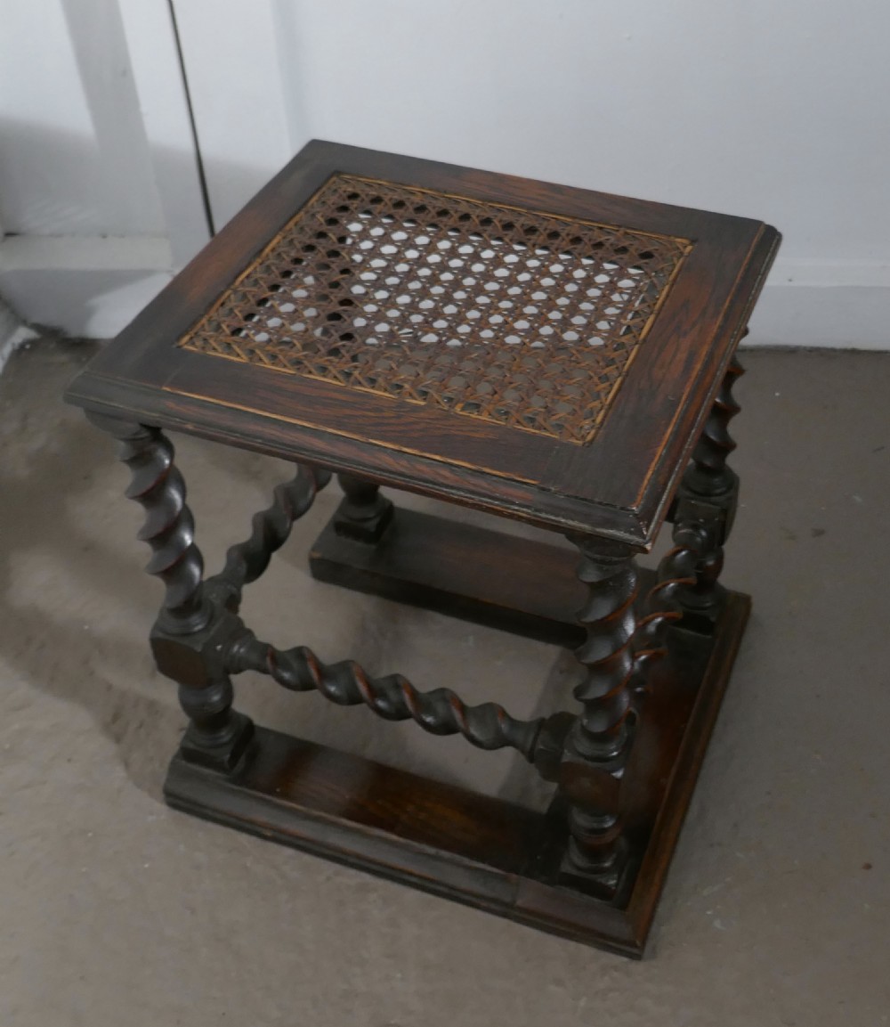 A Pair of Oak Barley-twist and Bergère Fireside Stools View V