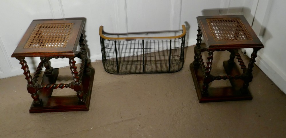 A Pair of Oak Barley-twist and Bergère Fireside Stools View VI