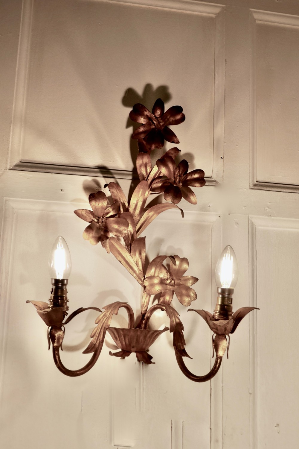 A Pair of French Two Branch Toleware Gilded Wall Lights View III