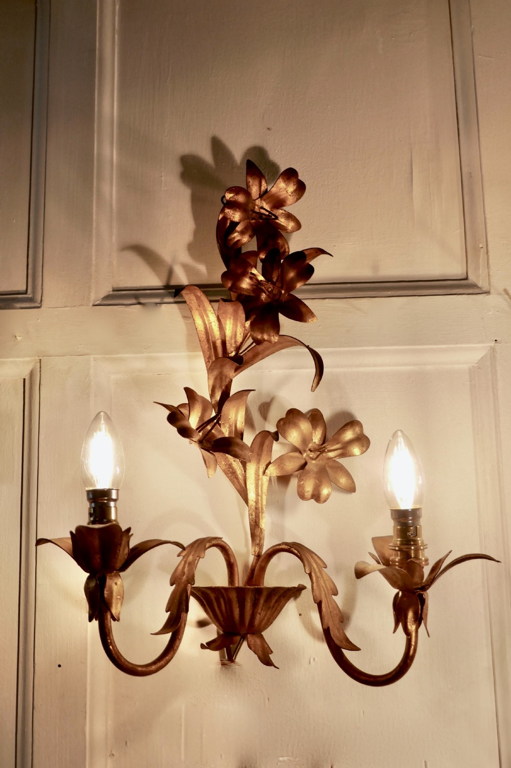A Pair of French Two Branch Toleware Gilded Wall Lights View IV