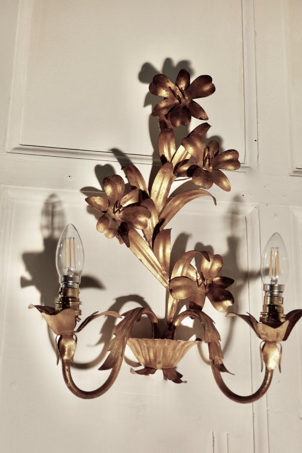 A Pair of French Two Branch Toleware Gilded Wall Lights View VI
