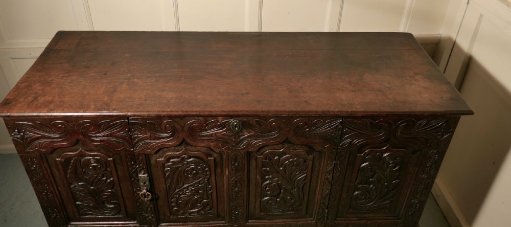 Large 18th Century Carved Oak Marriage Chest  View VI