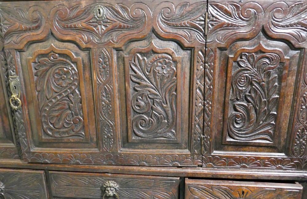 Large 18th Century Carved Oak Marriage Chest  View IX