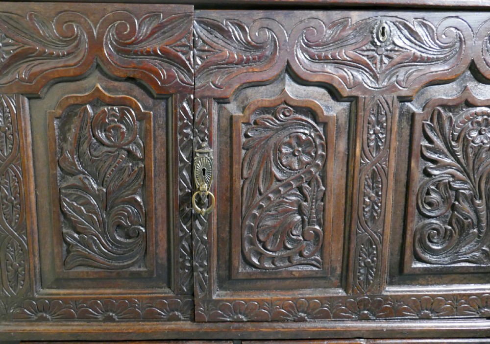 Large 18th Century Carved Oak Marriage Chest  View X