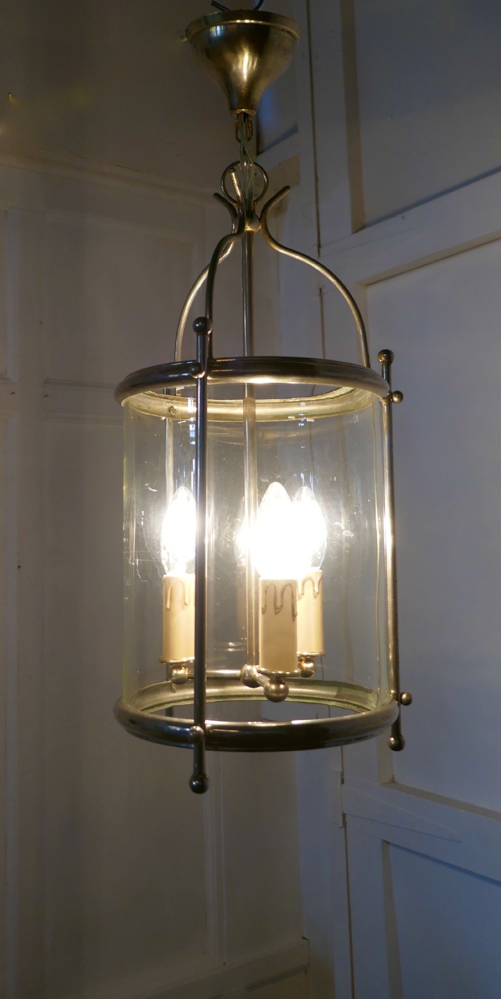 French Art Deco Chrome and Glass Lantern Hall Light