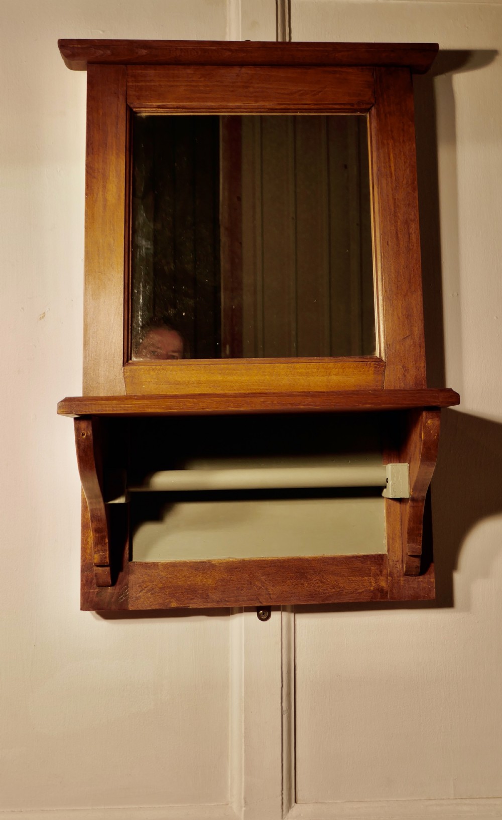 19th Century French Walnut Cloakroom Wall Mirror with Towel Rail