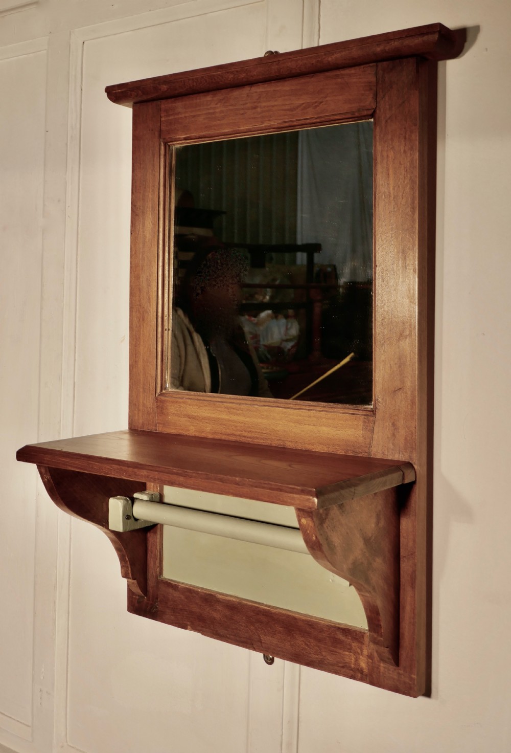 19th Century French Walnut Cloakroom Wall Mirror with Towel Rail View III