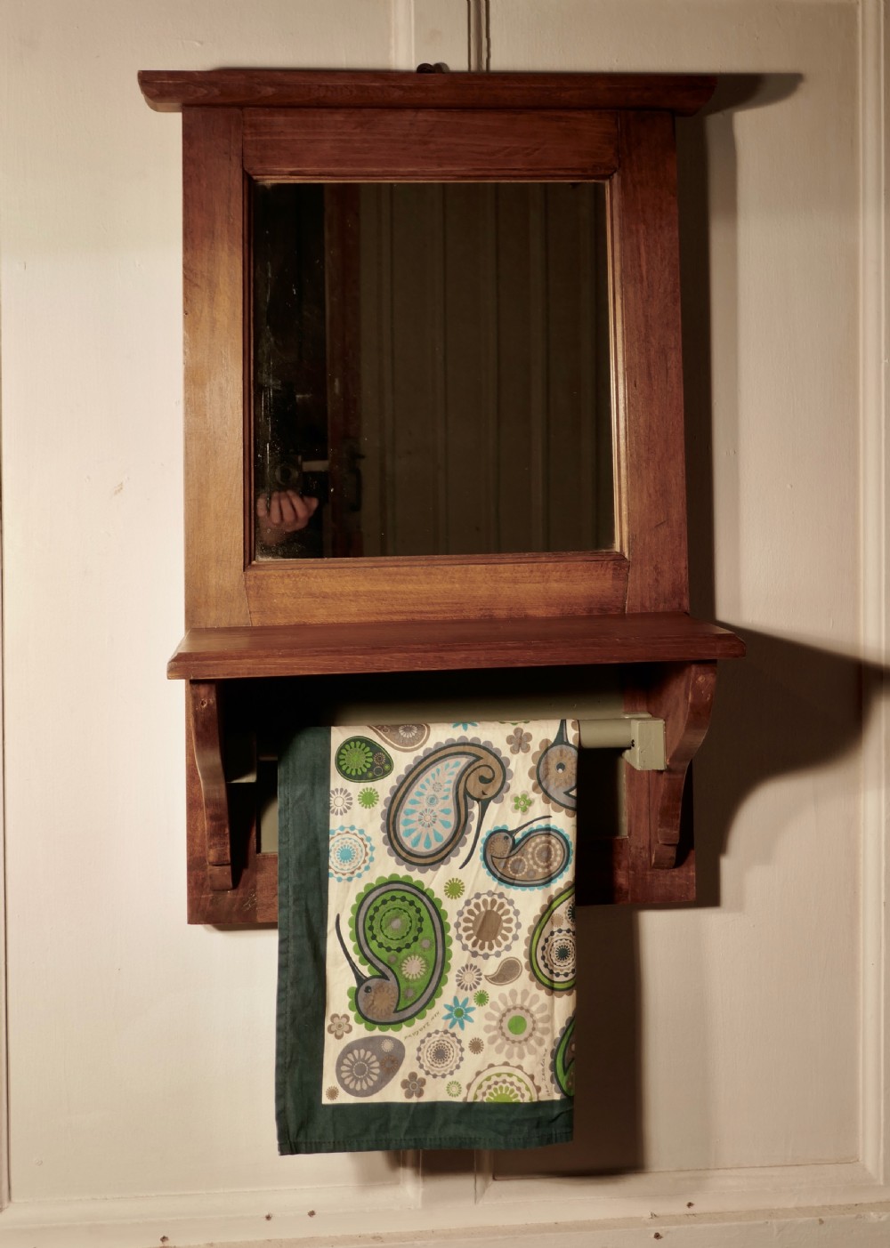 19th Century French Walnut Cloakroom Wall Mirror with Towel Rail View IV