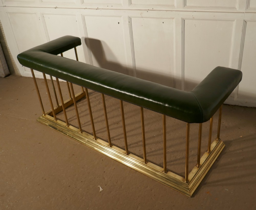 A Large Brass and Green Leather Club Fender View IV